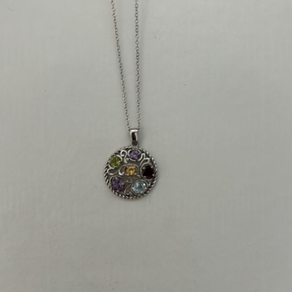 Elegant Silver Multi-Gemstone Pendant Necklace